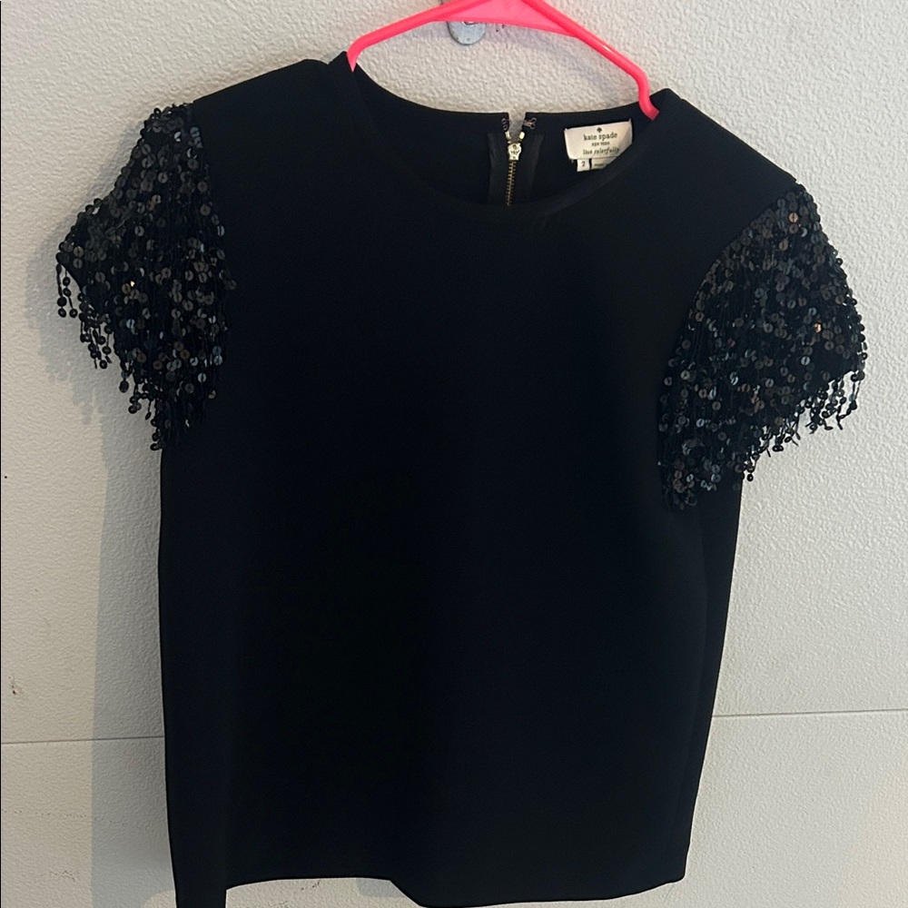 Kate spade Black Top with Sequin Sleeves